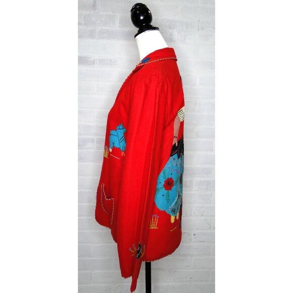 Vintage 40s jacket Wool Medium LOPEZ  MEXICO Embellished FELT Couple On Back Red - Picture 3 of 12